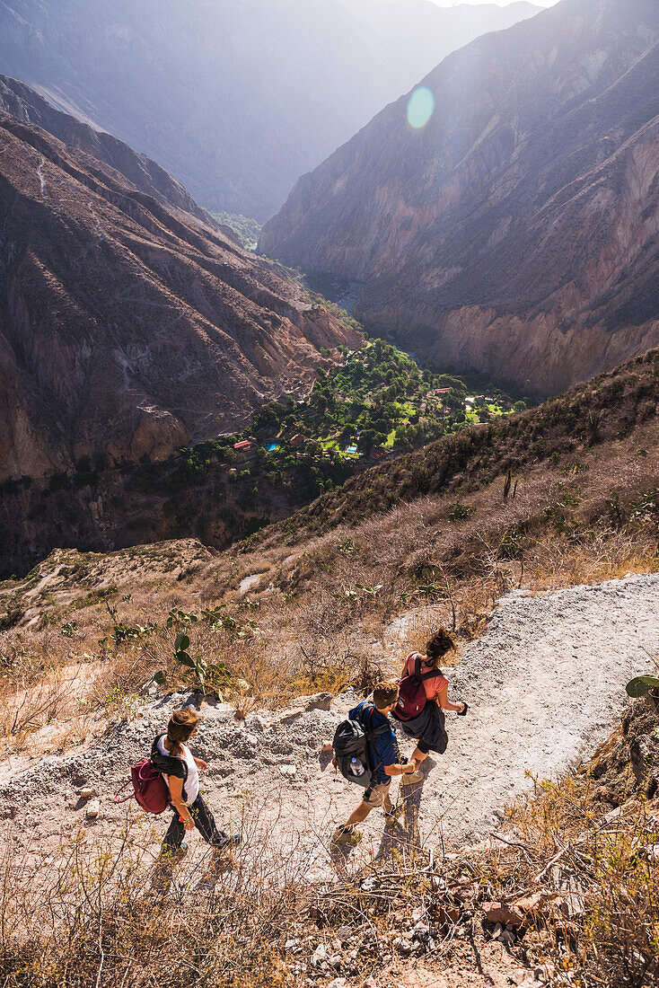 Trekking towards Sangalle Oasis, Colca Canyon, Peru