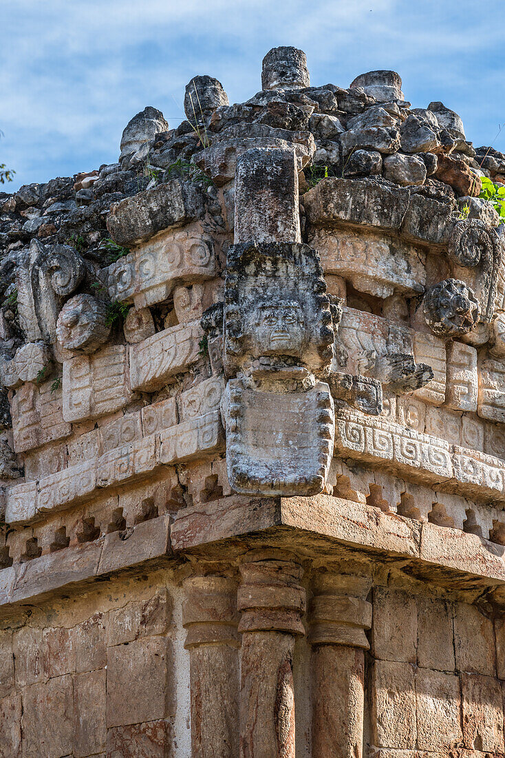 The Palace or El Palacio in the ruins of the Mayan city of Labna are part of the Pre-Hispanic Town of Uxmal UNESCO World Heritage Center in Yucatan, Mexico.