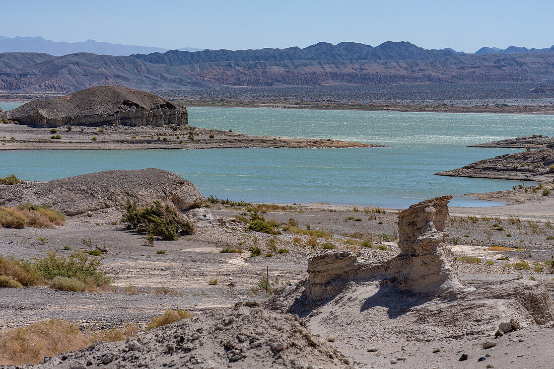 The Greek Islands in Lago Cuesta del Viento or Cuesta del Viento Lake, Rodeo, San Juan Province, Argentina.