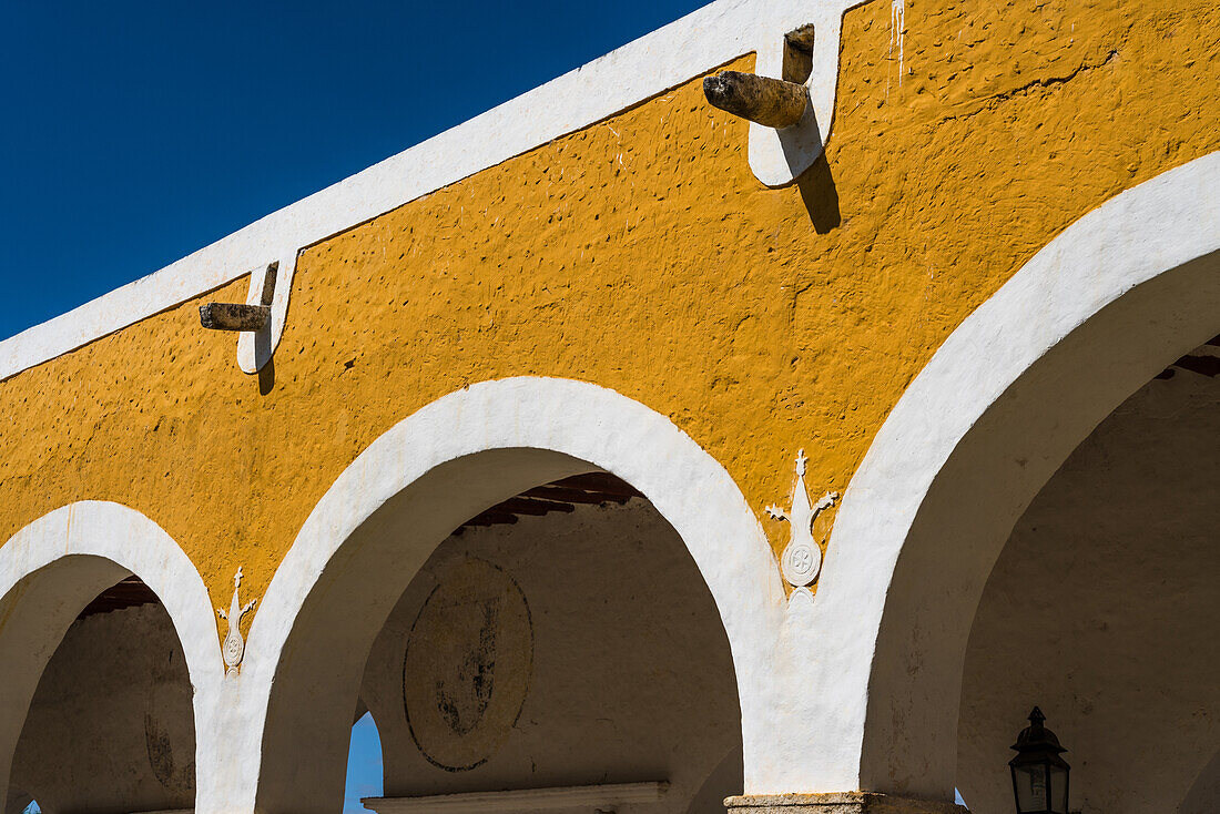 The Convent of San Antonio or Saint Anthony of Padua was founded in 1549 completed by 1562. It was built on the foundation of a large Mayan pyramid. Izamal, Yucatan, Mexico. The Historical City of Izamal is a UNESCO World Heritage Site.