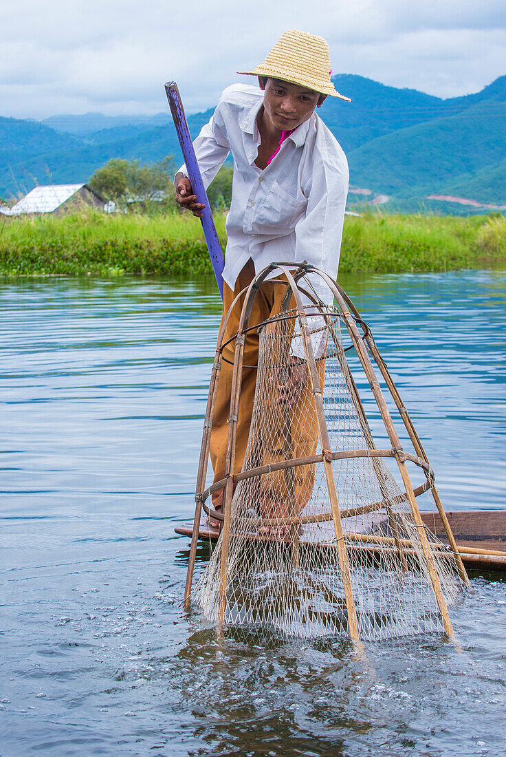 Burmese fisherman at Inle lake Myanmar