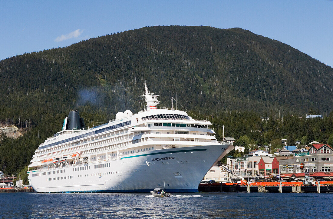 Cruise ship Crystal Harmony at dock in Ketchikan, Alaska on the Inside Passage.