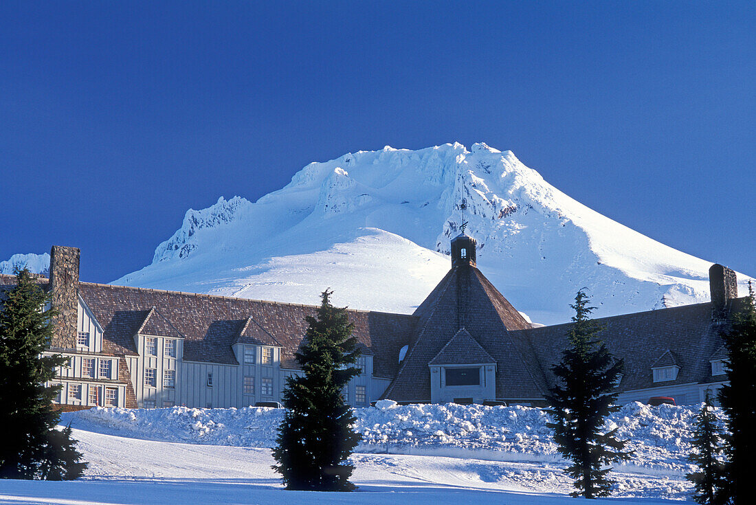 Timberline Lodge and Mount Hood; Mount Hood National Forest, Cascade Mountains, Oregon.