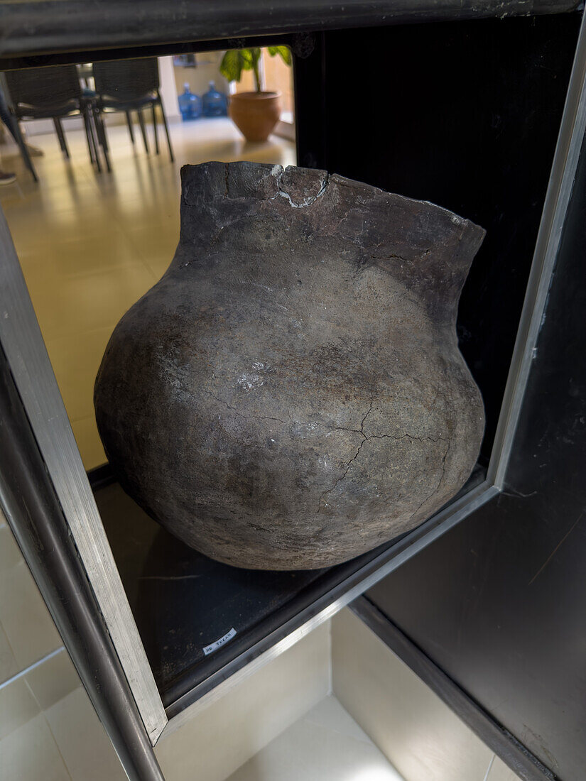 A pre-Hispanic ceramic pot in the Calingasta Archeological Museum In Calingasta, San Juan, Argentina.