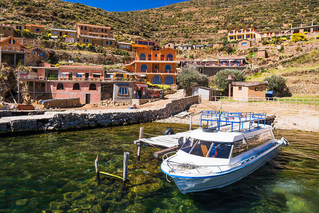 Harbour at Yumani Village, Isla del Sol (Island of the Sun), Lake Titicaca, Bolivia