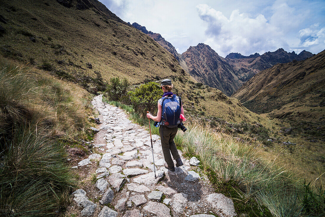Hiking on Inca Trail Trek day 2, Cusco Region, Peru
