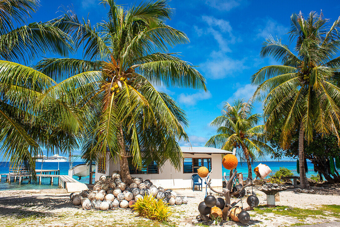 Local house of fishers in Fakarava, Tuamotus Archipelago French Polynesia, Tuamotu Islands, South Pacific.