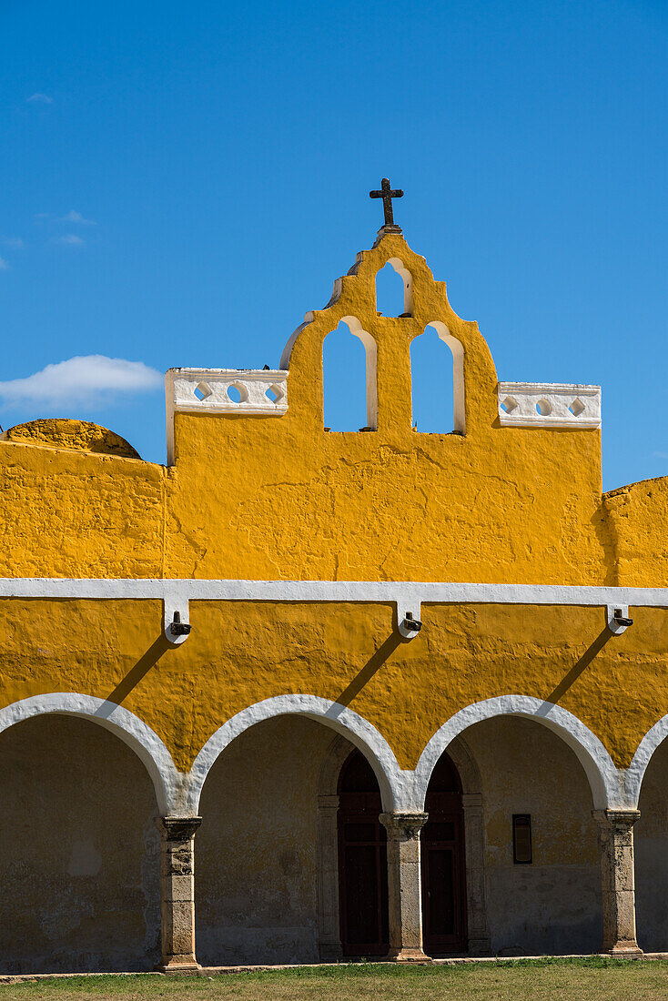 The Convent of San Antonio or Saint Anthony of Padua was founded in 1549 completed by 1562. It was built on the foundation of a large Mayan pyramid. Izamal, Yucatan, Mexico. The Historical City of Izamal is a UNESCO World Heritage Site.