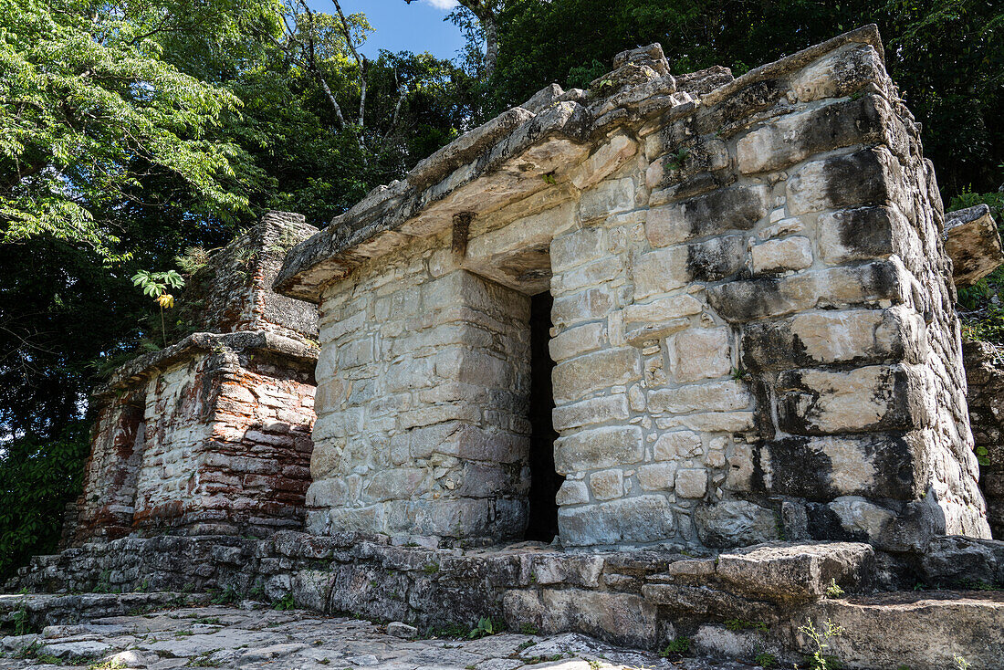 Temples III and IV in the ruins of the Mayan city of Bonampak in Chiapas, Mexico.