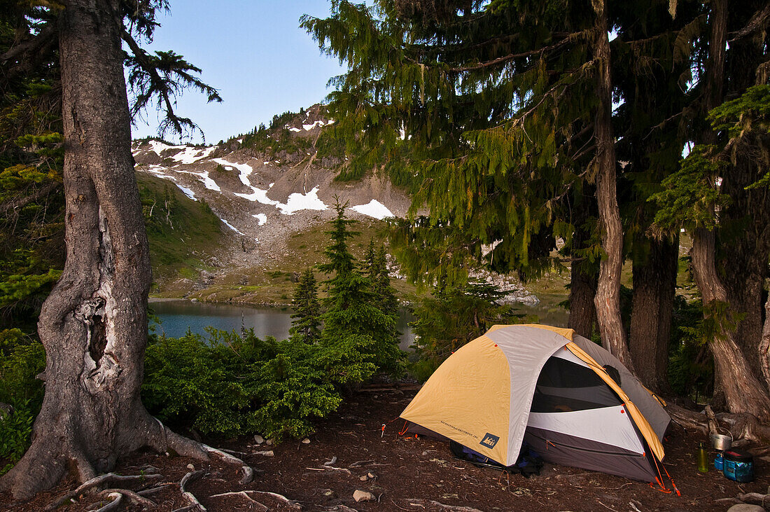 Campsite at Lunch Lake in the Seven Lakes Basin, Olympic National Park, Washington.
