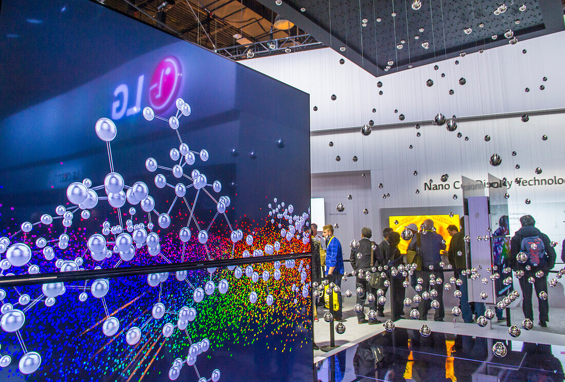 The LG booth at the CES show in Las Vegas , CES is the world's leading consumer-electronics show.