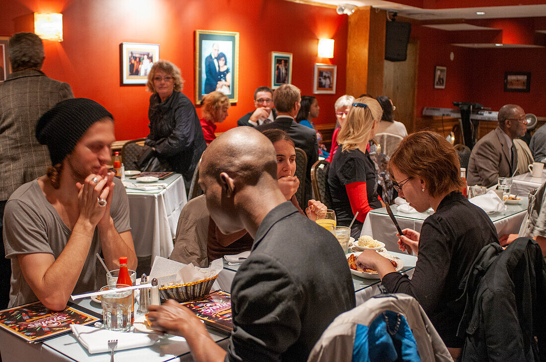 Sylvia s Restaurant on Lenox Avenue in Harlem in NYC. Sylvia's Restaurant of Harlem, legendary soul food restaurant at 328 Lenox Avenue in Harlem, New York City, USA