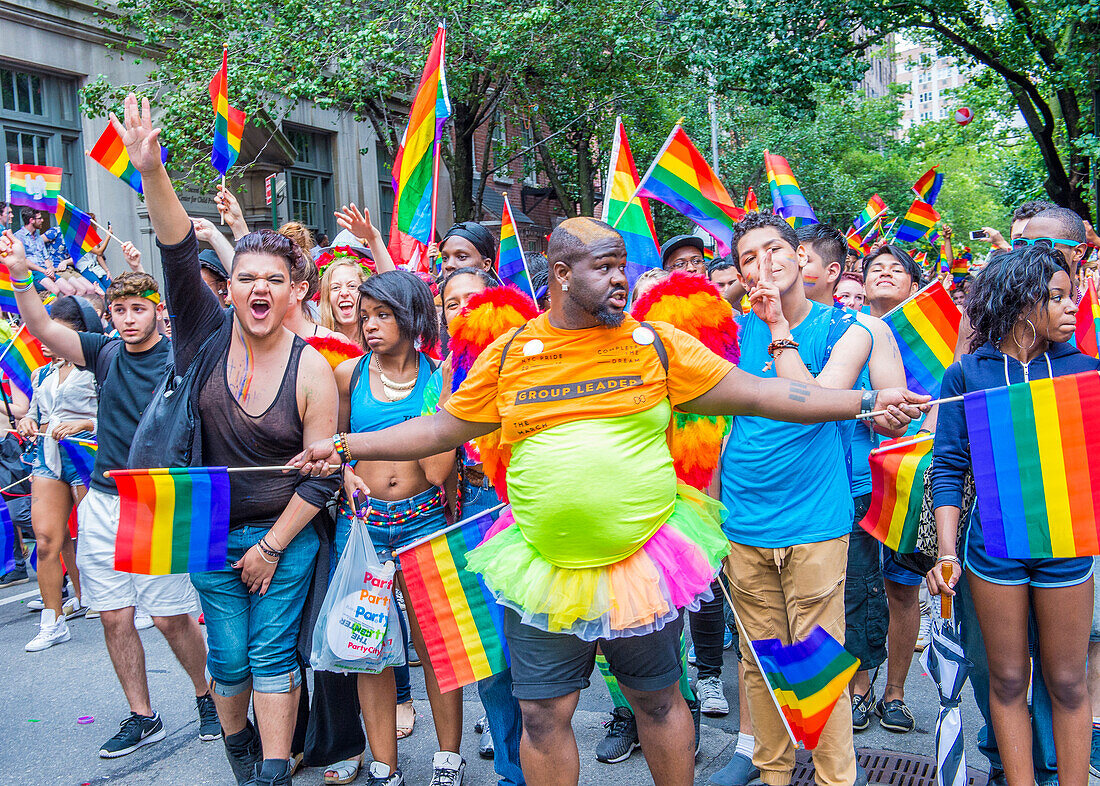 Participants march in the Gay Pride Parade in New York City. The parade is held two days after the U.S. Supreme Court's decision allowing gay marriage in the U.S.