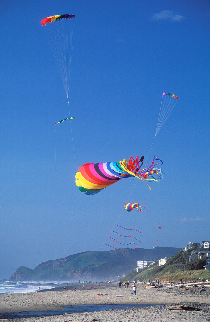 Kite flying on the beach at Lincoln City on the central Oregon coast.