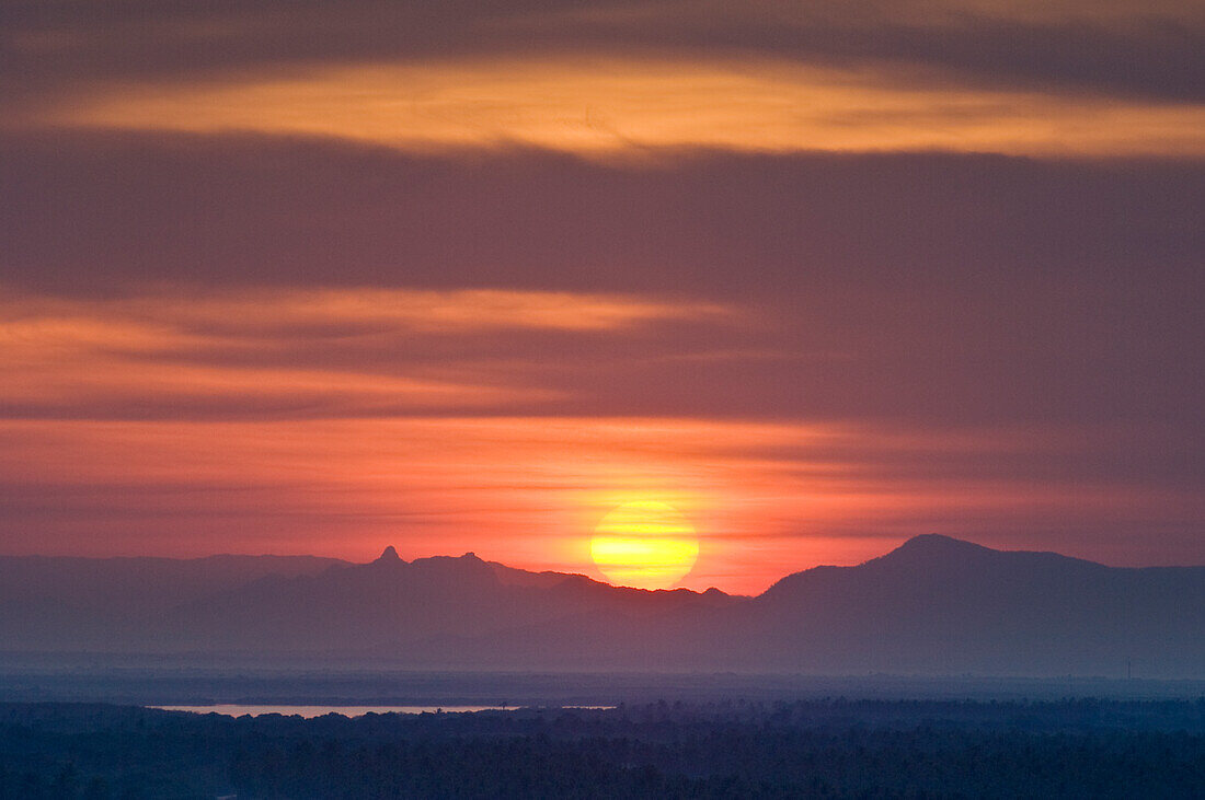 Sunrise over Sierra Madre mountains, from Cerro de la Neveria (Ice Box Hill), Mazatlan, Mexico.