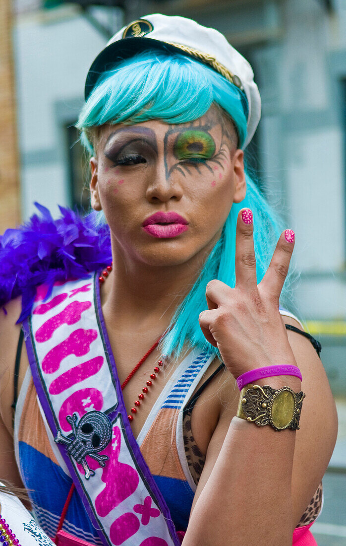 Participant in the Gay Pride Parade in New York City. The parade is held two days after the U.S. Supreme Court's decision allowing gay marriage in the U.S.