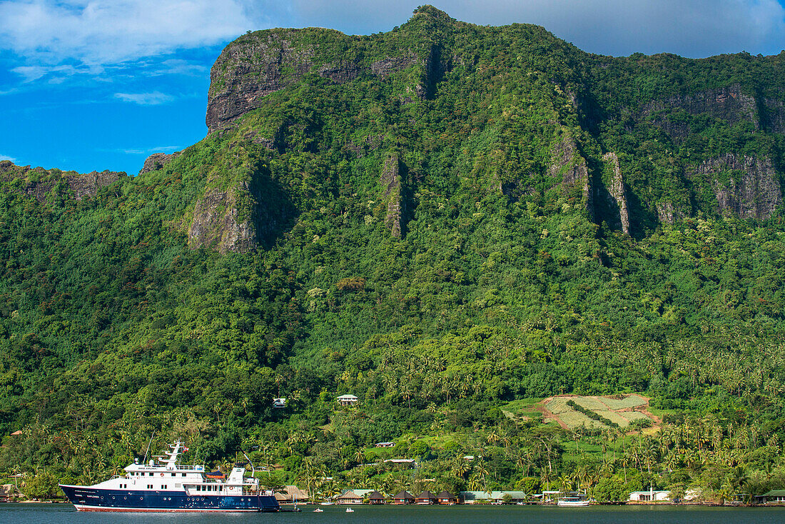 Hanse explorer private cruise anchored in Moorea, French Polynesia, Society Islands, South Pacific.