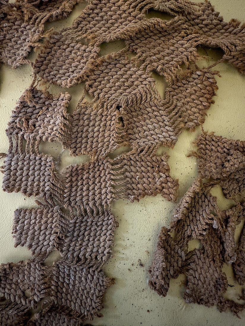 A fragment of a pre-Hispanic weaving in the Calingasta Archeological Museum In Calingasta, San Juan, Argentina.