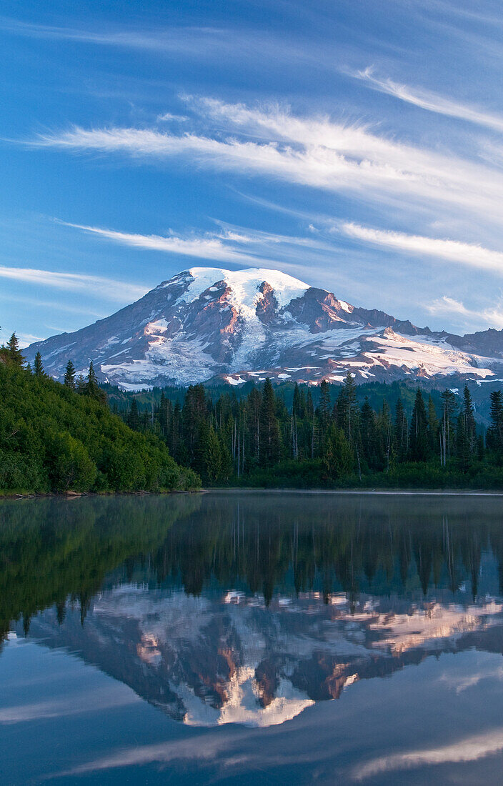 Mount Rainier at sunrise from Ben Lake; Mount Rainier National Park, Washington.