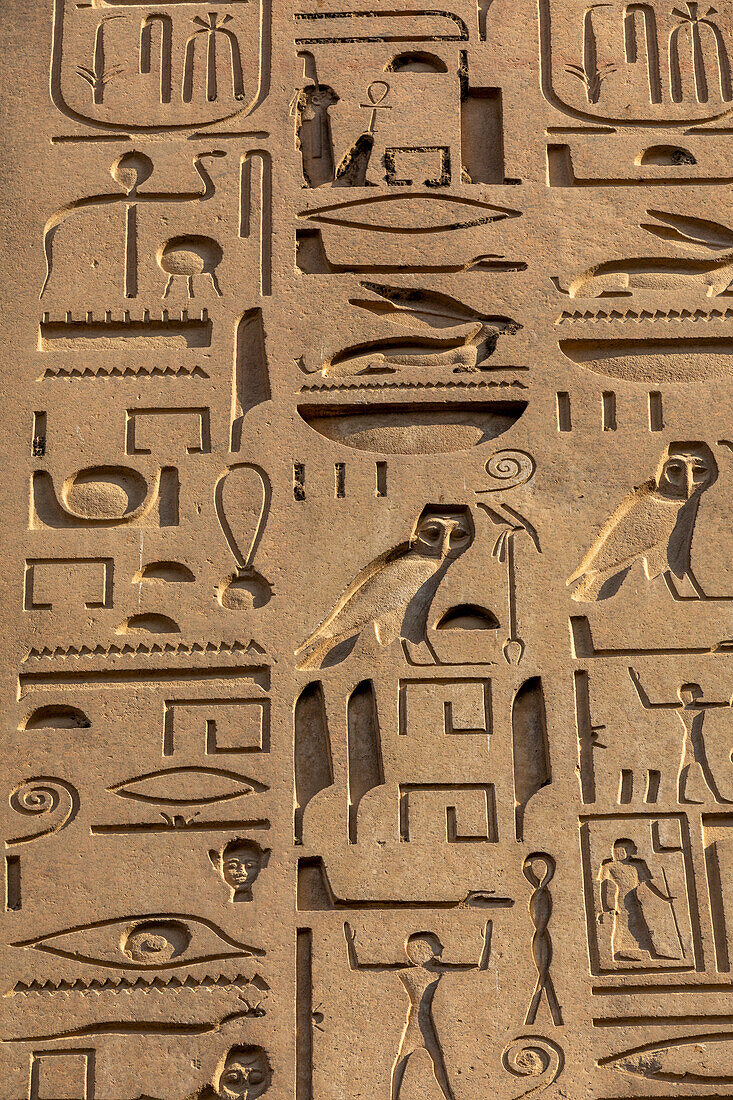 Detail des Obelisken im Luxor-Tempel, Luxor, Theben, UNESCO-Welterbe, Ägypten, Nordafrika, Afrika