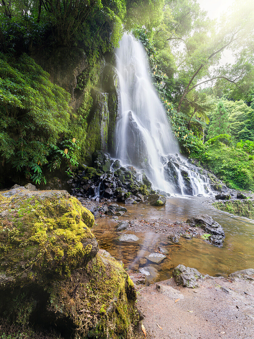 Cascata da Ribeira dos Caldeiroes waterfall on Sao Miguel island, Azores islands, Portugal, Atlantic Ocean, Europe