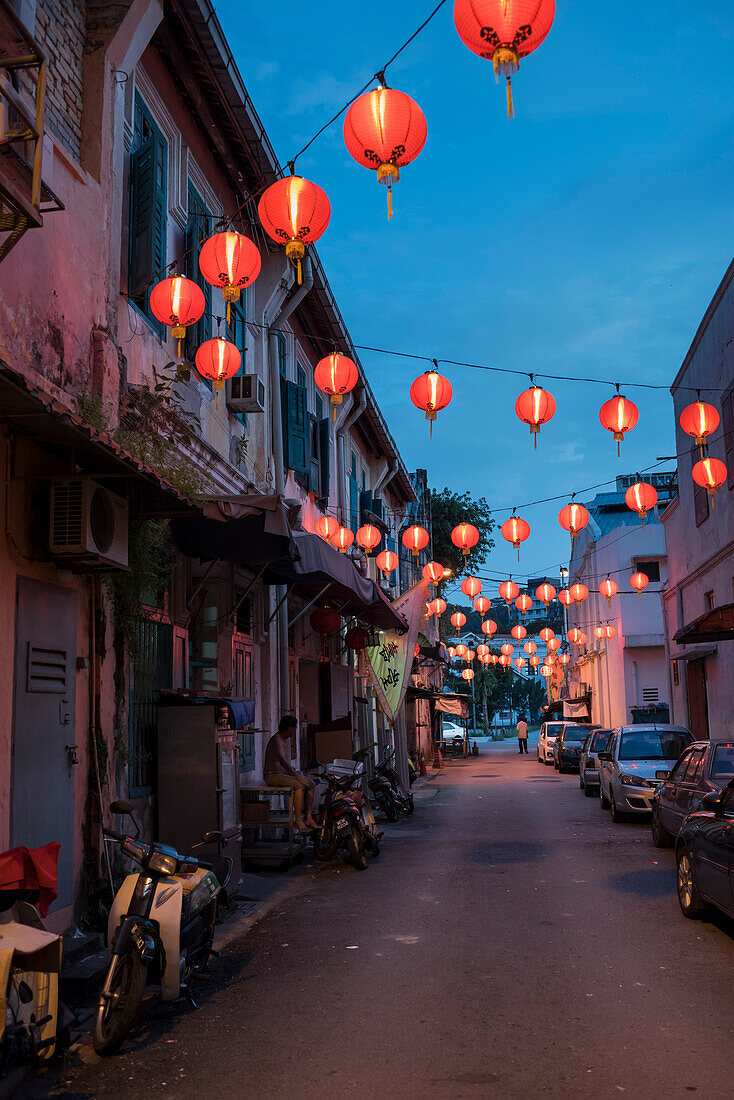 Chinese lanterns on a street in Chinatown at night, Kuala Lumpur, Malaysia