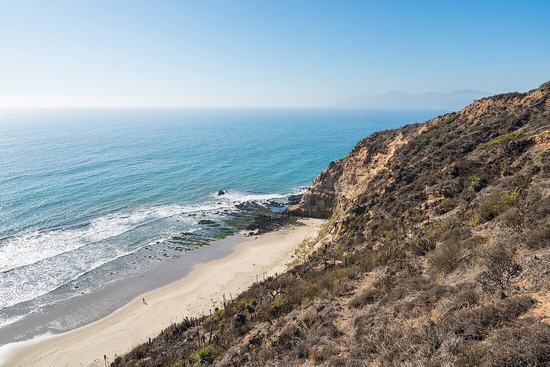 Elevated view of Quirilluca beach, Puchuncavi, Valparaiso Province, Valparaiso Region, Chile, South America