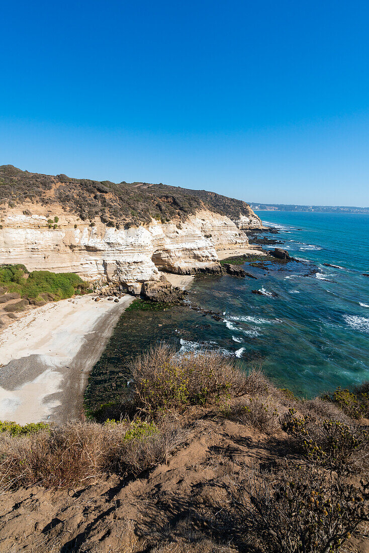 High angle view of Corral de los Perros beach, Puchuncavi, Valparaiso Province, Valparaiso Region, Chile, South America