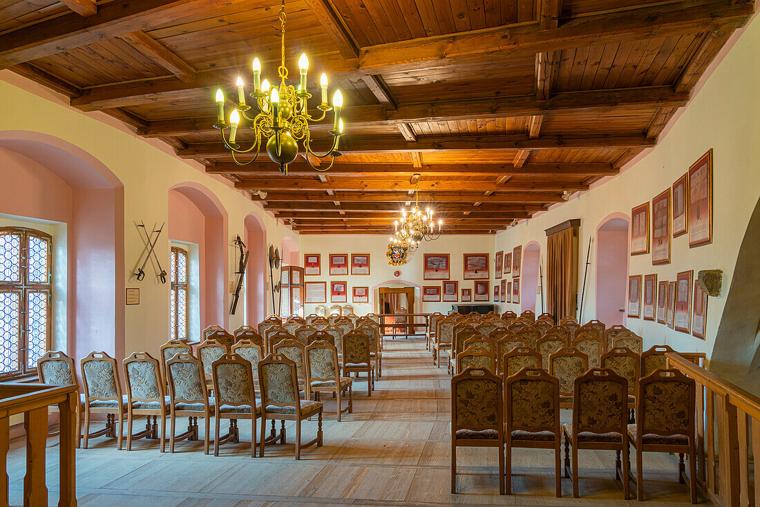 Innenraum der Halle, Burg Loket, Loket, Tschechische Republik (Tschechien), Europa