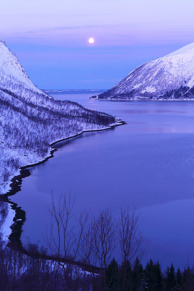 Insel Senja in der Morgendämmerung, Troms og Finnmark, Nordwest-Norwegen, Skandinavien, Europa