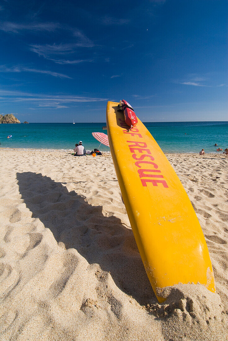 Surf Rescue Board On Porthcurno Beach