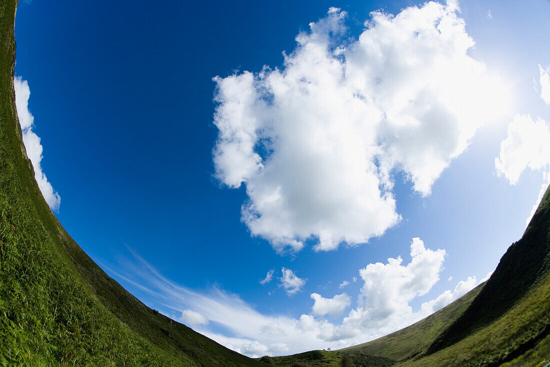 Fish-Eye View Of Valley Walls And Blue Sky