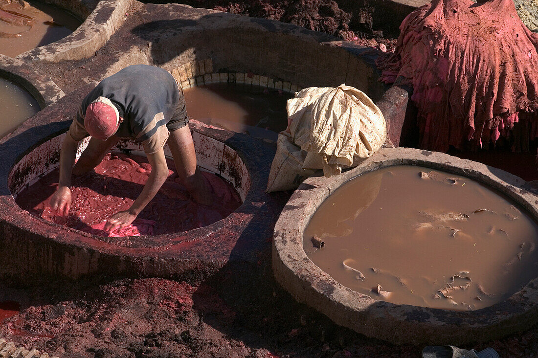 Man Working At Tanneries In Medina