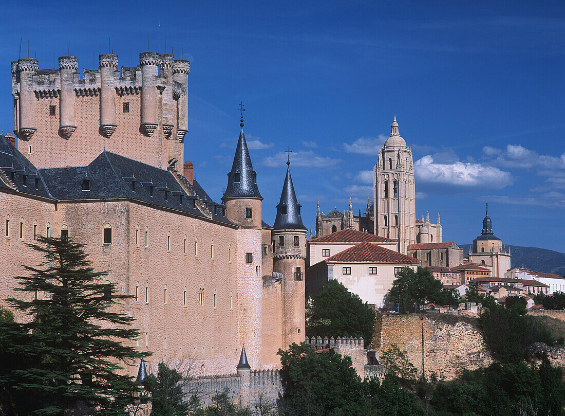 Spain, Alcazar Castle And Cathedral; Segovia