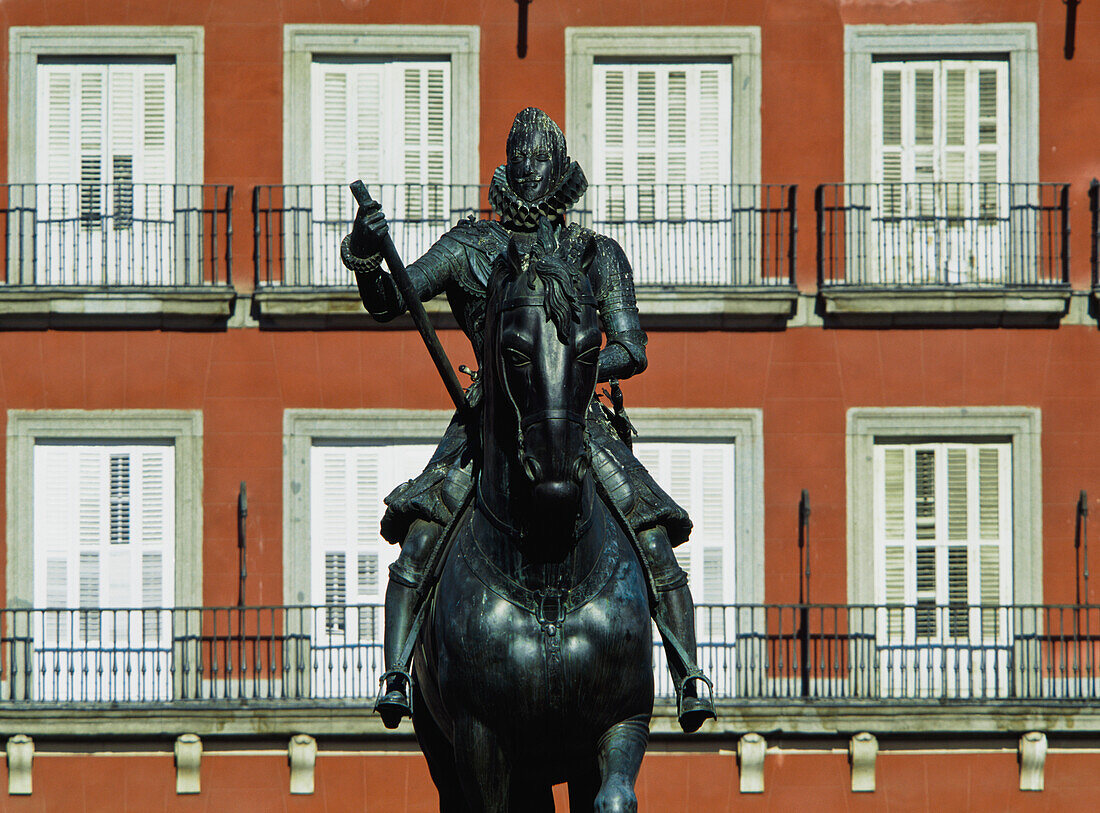 Statue Of King Felipe Iii At Plaza Mayor