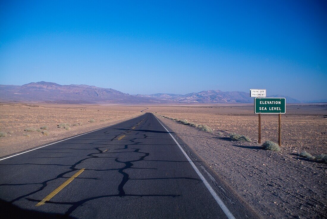 Highway Through Desert At Sea Level