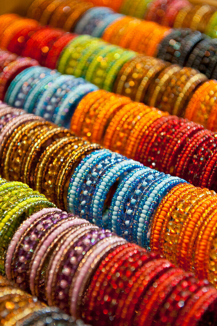 Turkey, Colorful bracelets for sale in Egyptian Bazaar; Istanbul