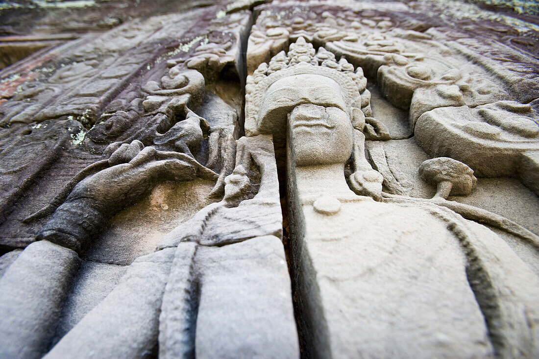 Schnitzereien der tanzenden Apsara am Prasat Ta Som, Angkor, Siem Reap, Kambodscha