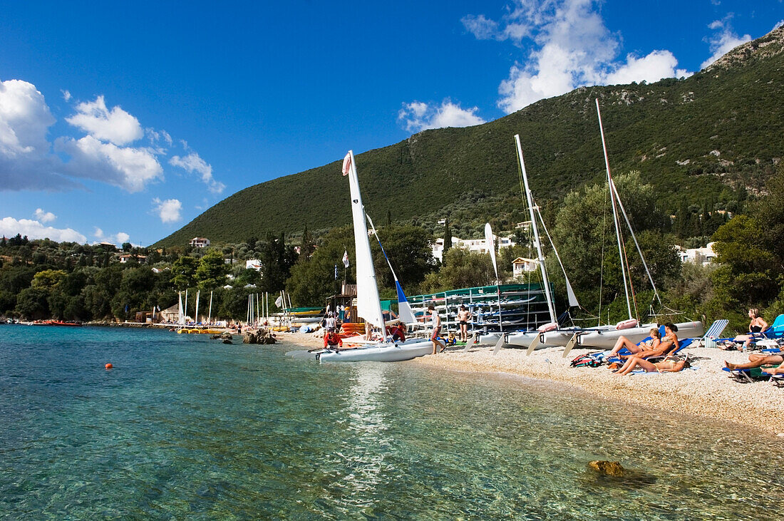 People Relaxing On Beach, Lefkas,Ionian Islands,Greece