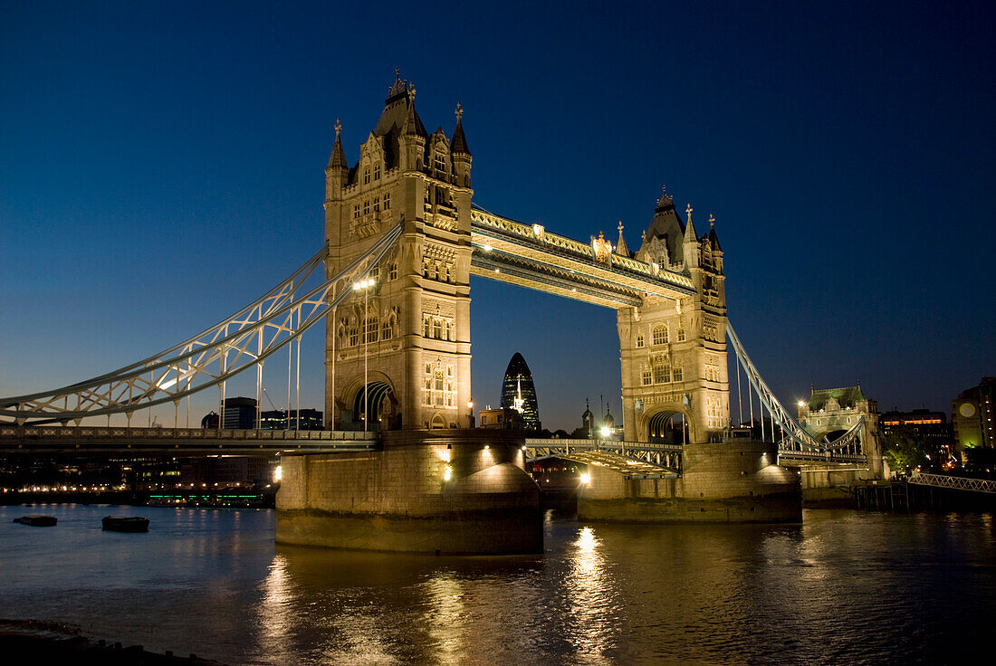 Tower Bridge Illuminated At Night, London,England,Uk