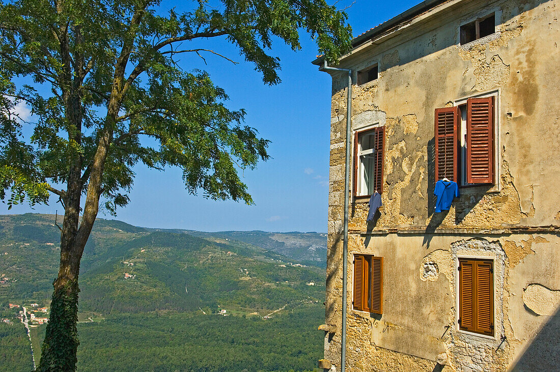 Laundry Hanging From Shutters In Motovun, Istria,Croatia