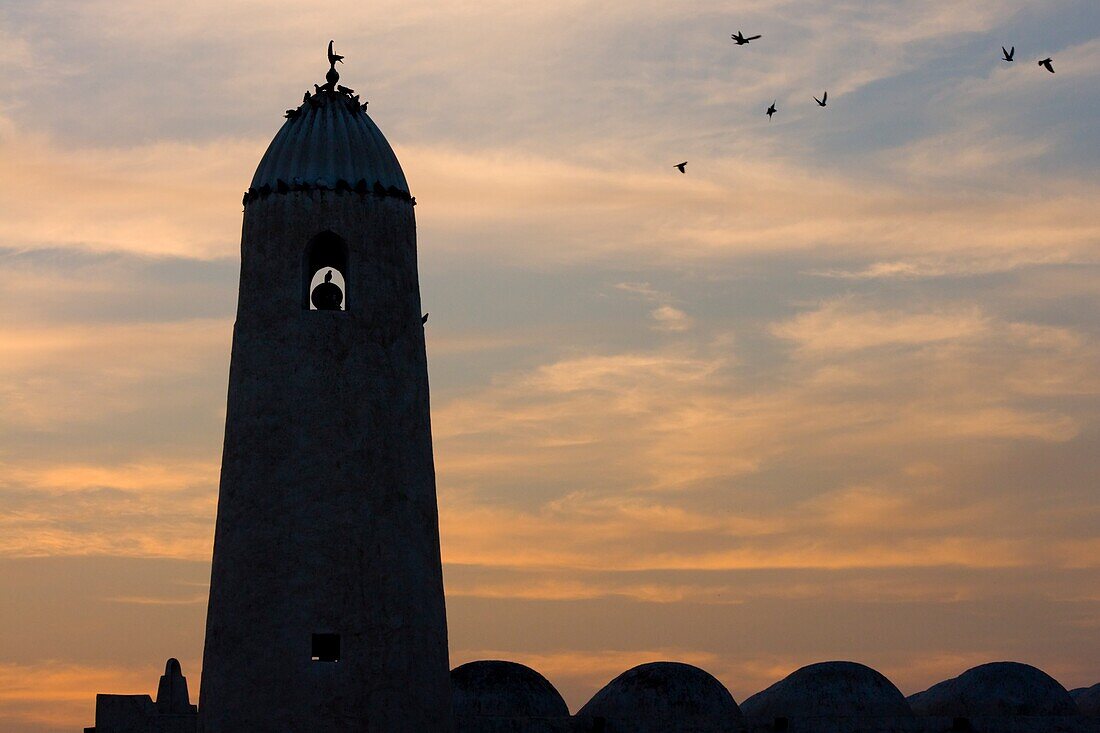 Minaret Of Qassim Mosque At Sunset, Doha,Qatar