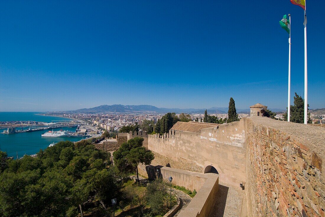 Walls Of Castillo De Gibralfaro With Cityscape In Background, Malaga,Andalucia,Spain