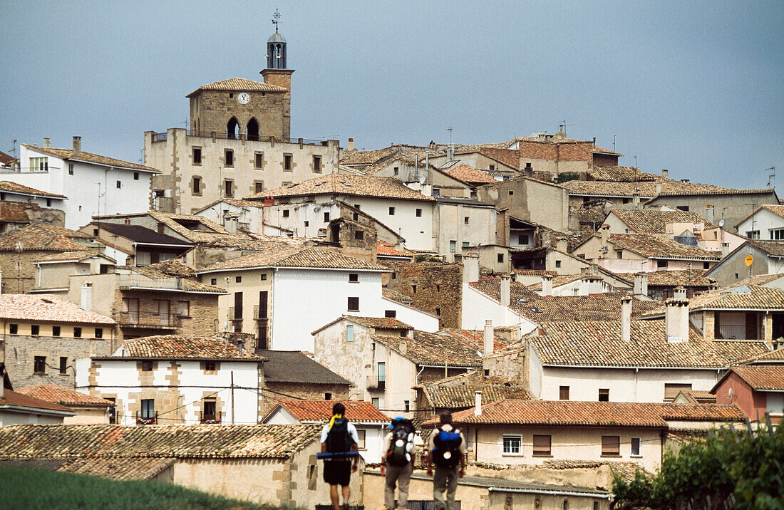 Pilgrims Walking To Cirauqui Village,Navarra Region,Spain