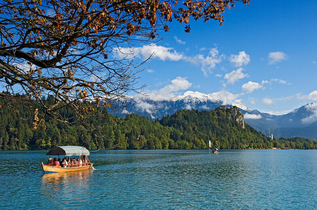 Pletna Boat On Lake, Lake Bled,Gorenjska Region,Slovenia