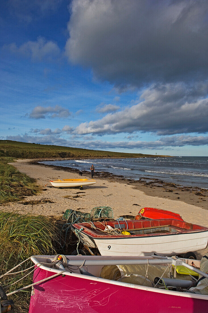 Boats On Beach In Low Newton, Northumberland,Uk