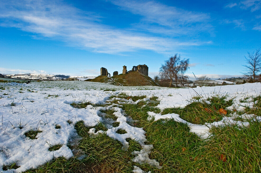 Clun Castle im Schnee, Shropshire,England,Uk