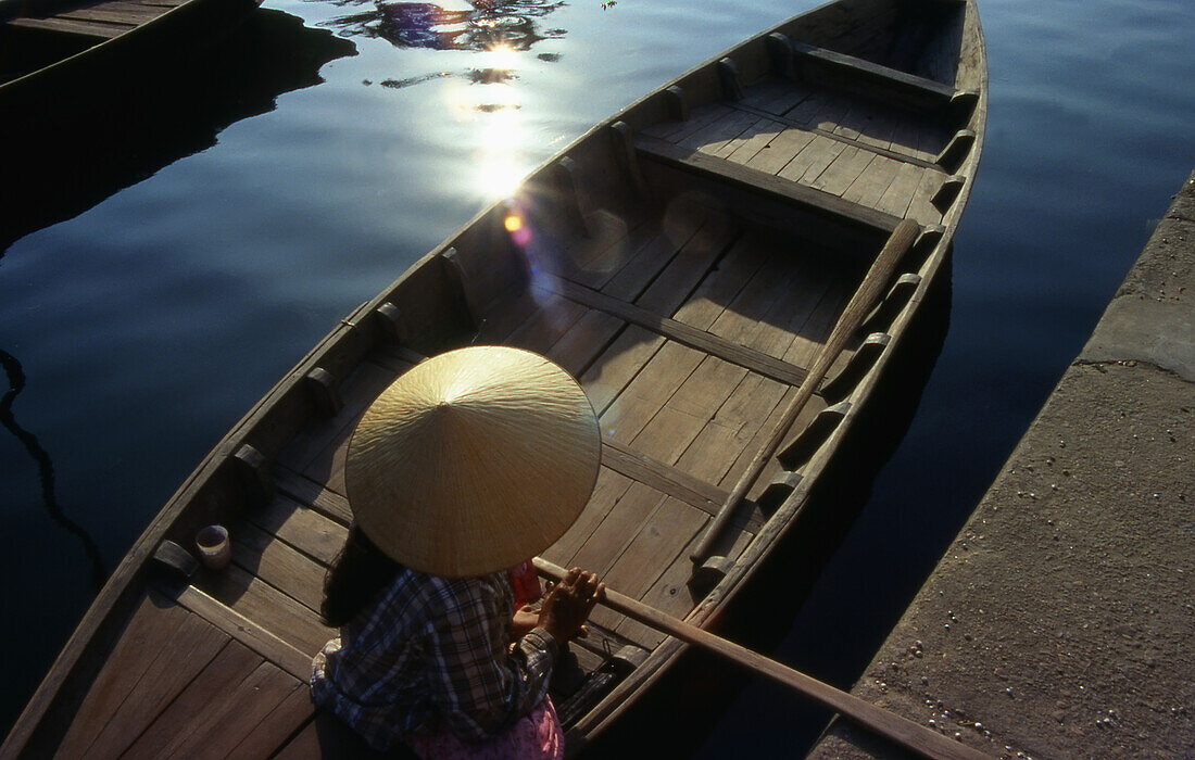 Person In Boat,High Angle View, Hoi An,Vietnam