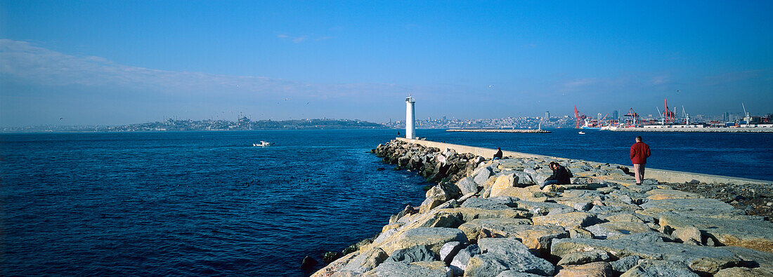 View Towards Golden Horn,Across Bosphorous From Pier In Kadikoy, Istanbul,Turkey