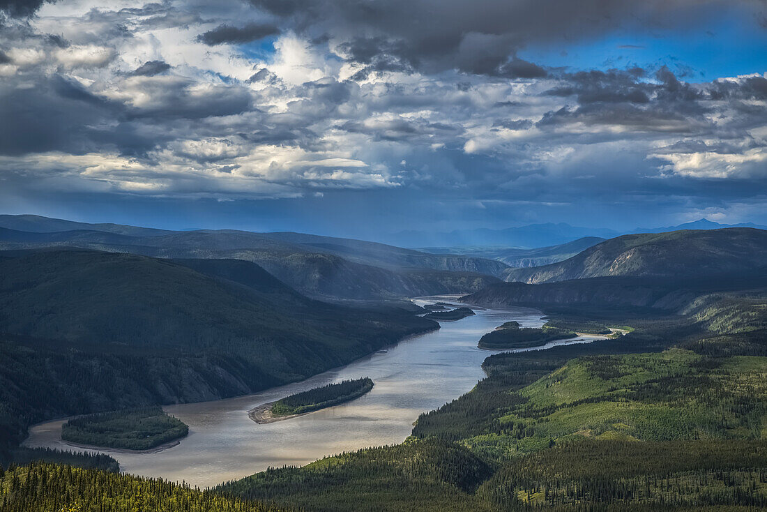 The Yukon River Flows Northward In This View From The Midnight Dome; Dawson City, Yukon, Canada